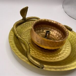 Elegant Brass Gold and Copper Snake Design oil wick lamp